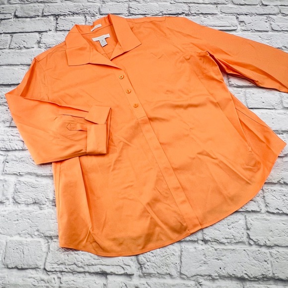 Chicos Peach Orange No Iron Womens Blouse Shirt Size 3 XL/16  Collared  Cotton - Picture 1 of 8